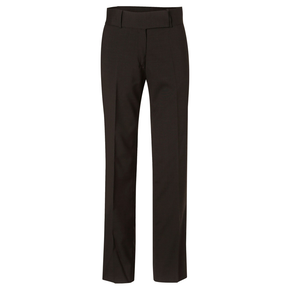 Charcoal wool blend women's dress pants with flat front panel and straight leg cut
