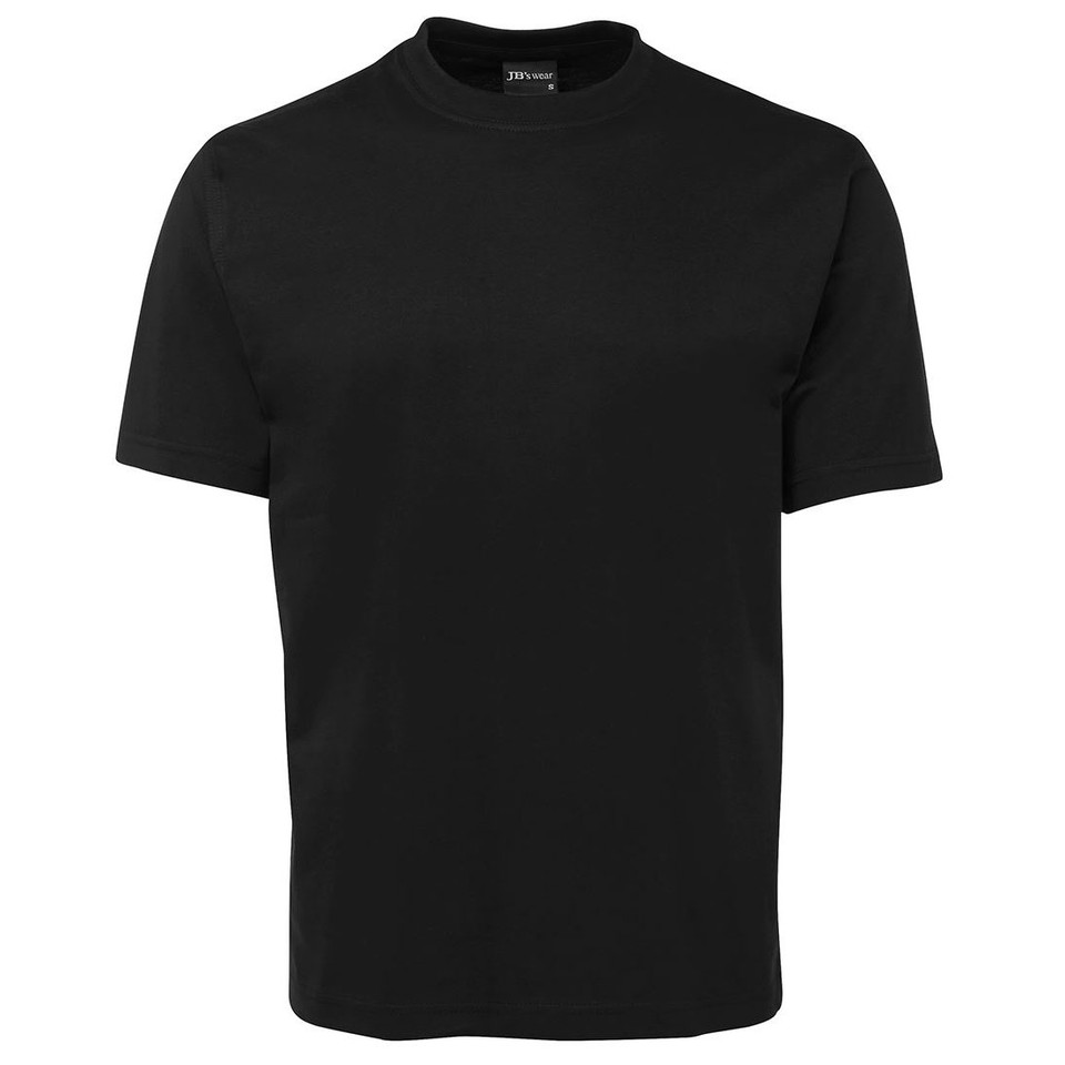 Black crew neck short sleeve t-shirt with smooth cotton jersey fabric and ribbed neckline