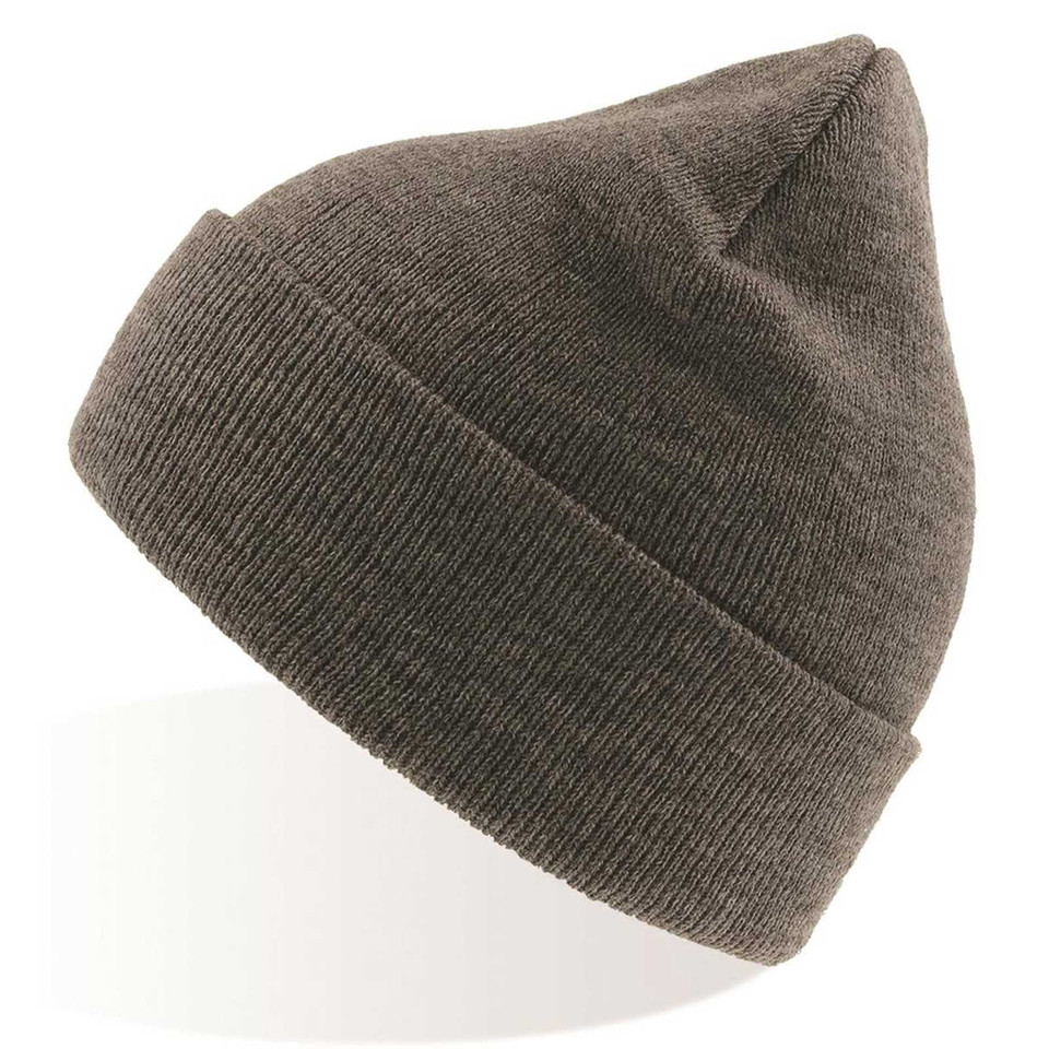 Charcoal grey ribbed knit beanie with wide cuff fold showing textured acrylic construction