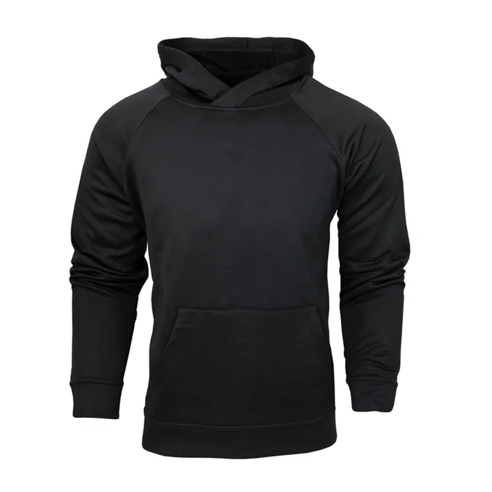 Charcoal grey kids hoodie with kangaroo pocket and raglan sleeves in polyester fleece