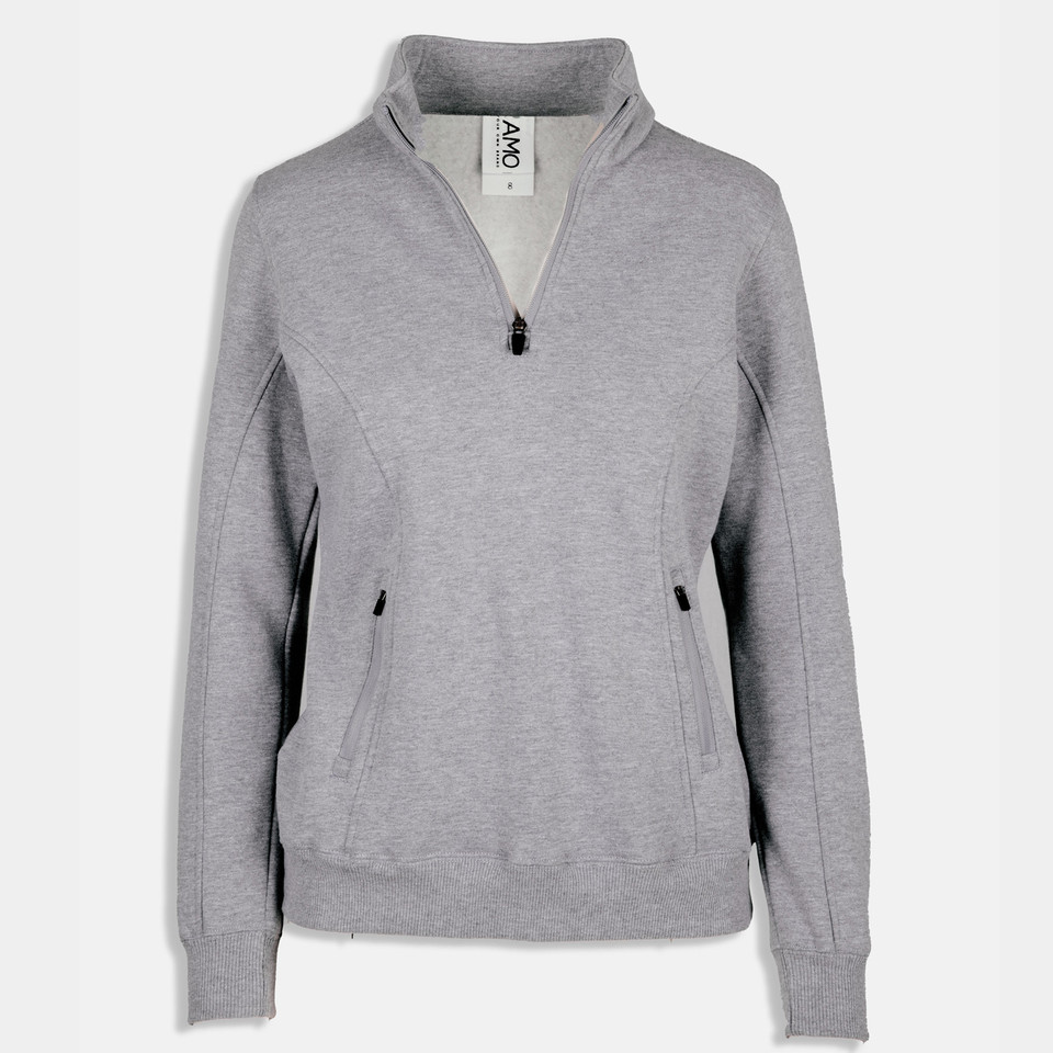 Grey SAGE Ladies Half Zip Fleecy Pullover Sweater, a warm fleece-lined top with a stand collar and half-zip closure, ideal for women's corporate uniform or casual layering.