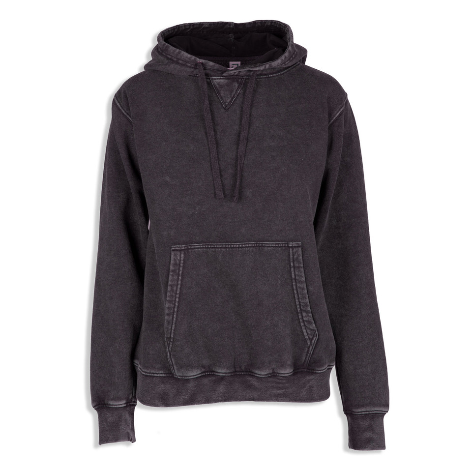 Charcoal stonewashed fleece hoodie with kangaroo pocket and contrast stitching detail