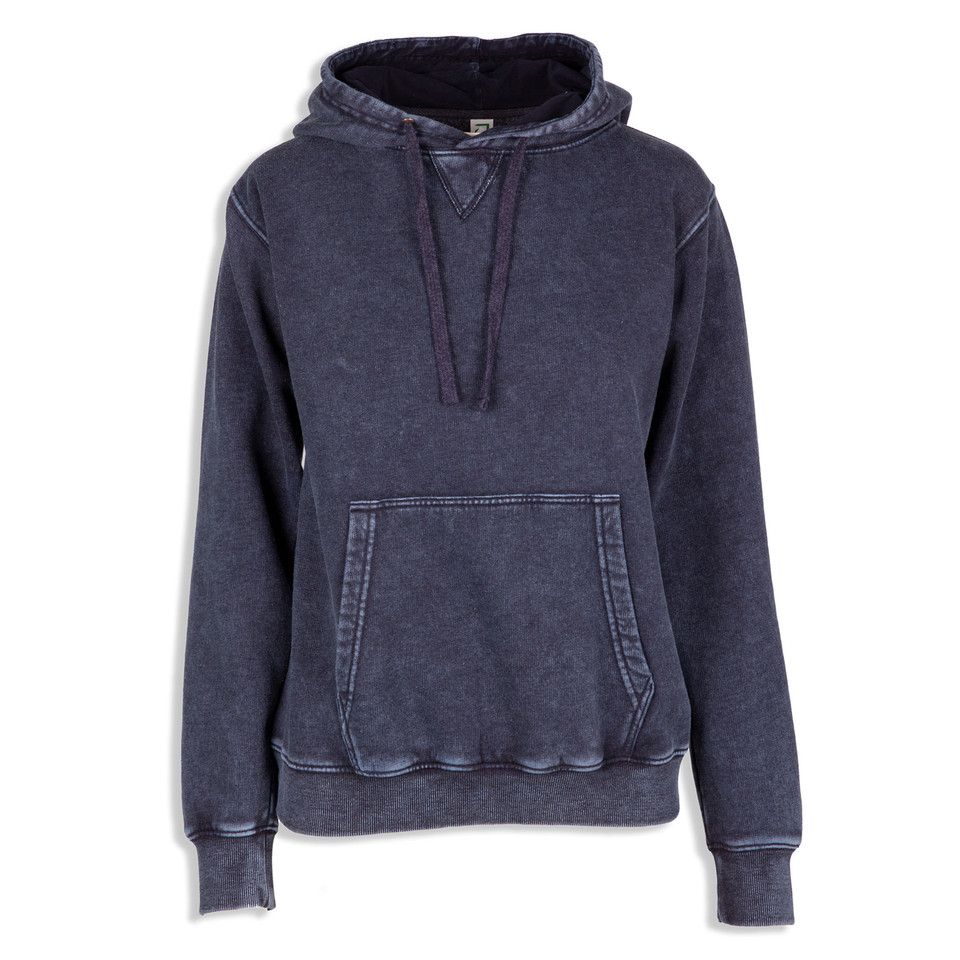Charcoal stonewashed fleece hoodie with kangaroo pocket and contrast stitching detail