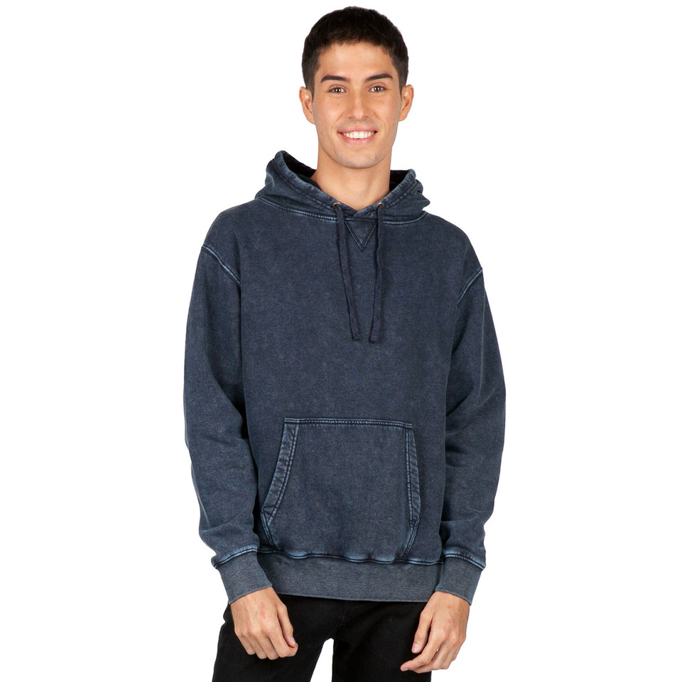 ZEKE Men's Stone Wash Fleece Hoodie, a comfortable, heavyweight pullover with a vintage washed finish and warm fleece lining, suitable for casual streetwear.
