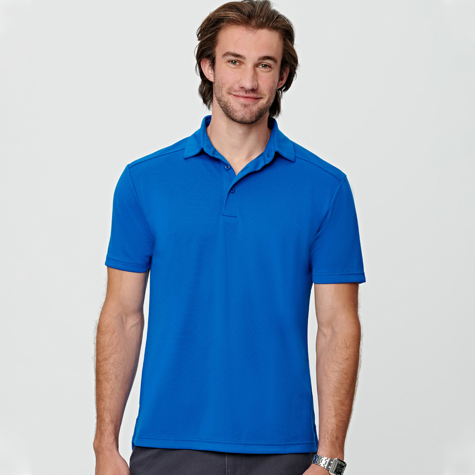 Royal blue bamboo short sleeve polo shirt with classic collar and button placket