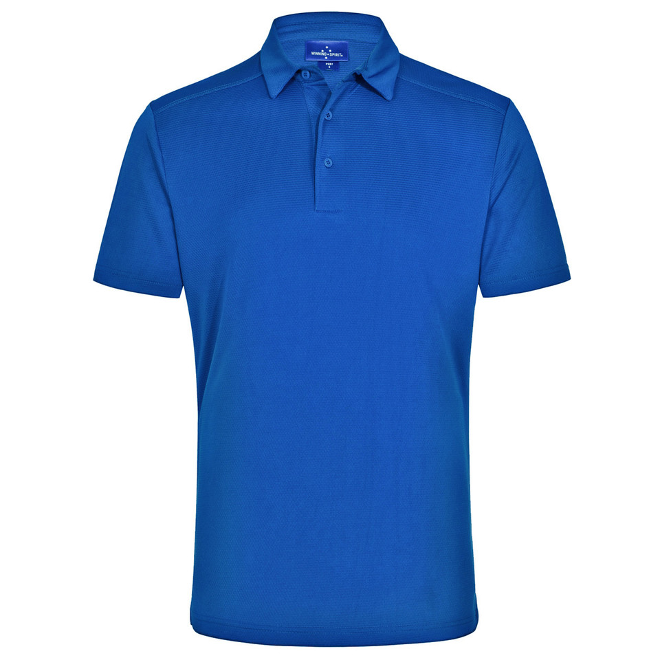 Royal blue short sleeve polo shirt with collar and button placket in bamboo fabric
