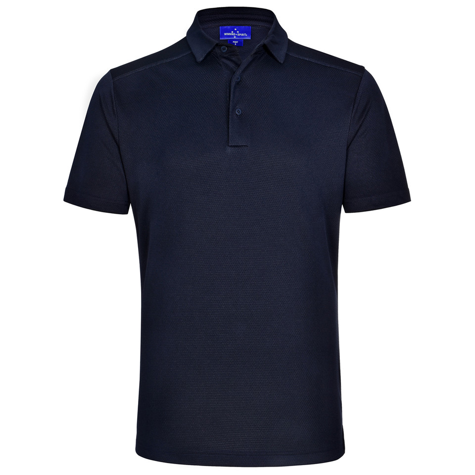 Navy Plain Blaine men's short sleeve polo shirt made from bamboo charcoal eco-friendly fabric, featuring moisture-wicking, breathability, and a silky soft texture.