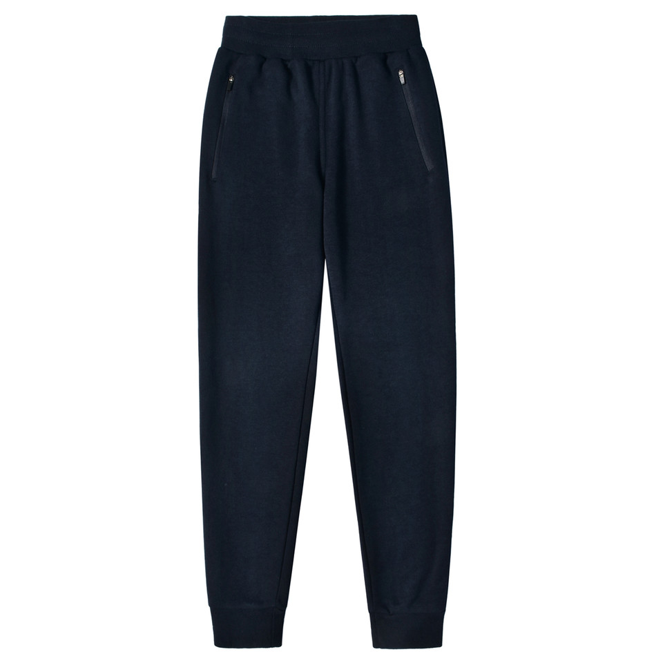 Navy MONTANA Kids French Terry Jogger Track Pants featuring soft looped cotton fabric, a comfortable drawstring waistband, and tapered cuffed ankles for casual daily wear and sports.