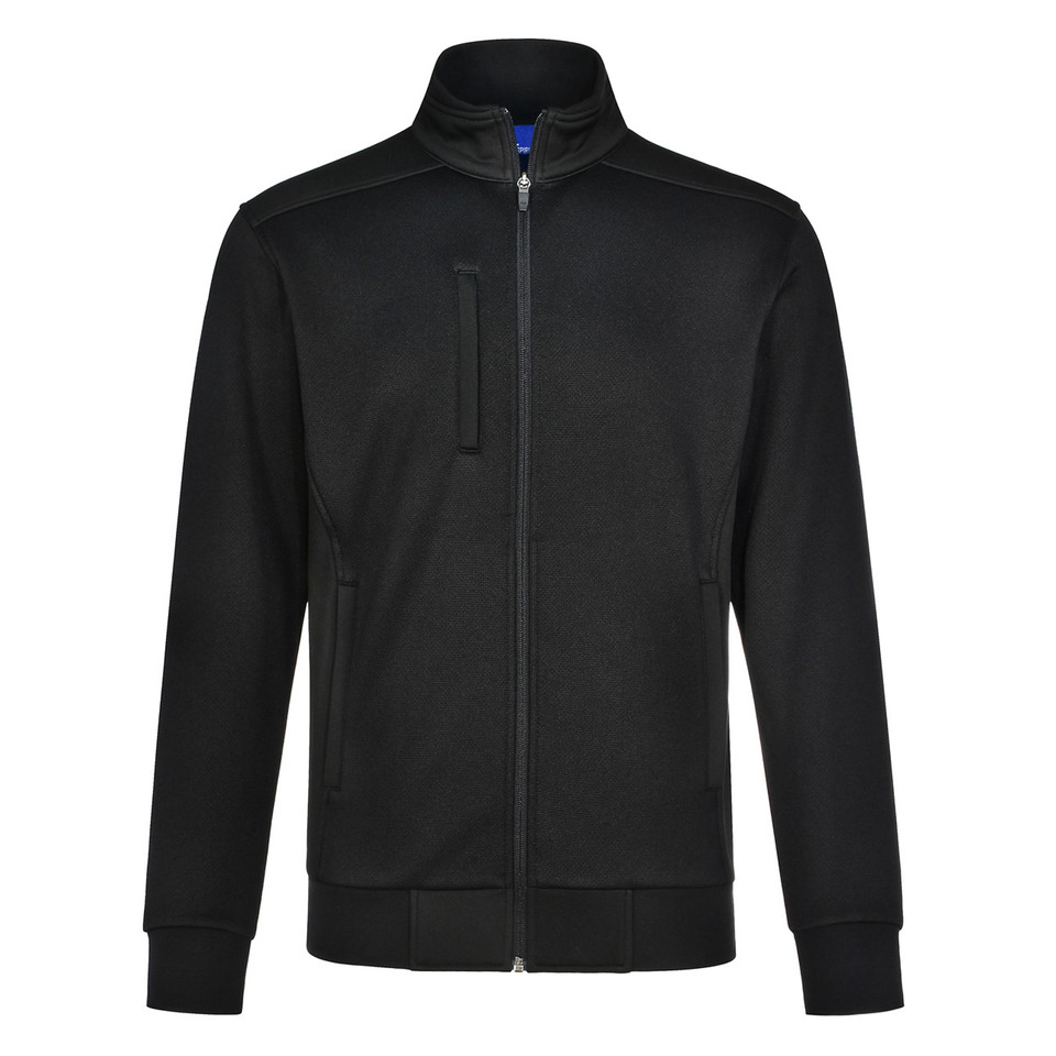 JOSEPH Men's Jacquard Fleece Bomber Jacket featuring a unique textured knit pattern, full-zip front, and classic ribbed collar and cuffs for a modern smart-casual look.