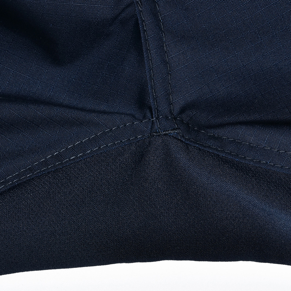 Navy ripstop work pants showing reinforced stitching detail and durable poly-cotton construction
