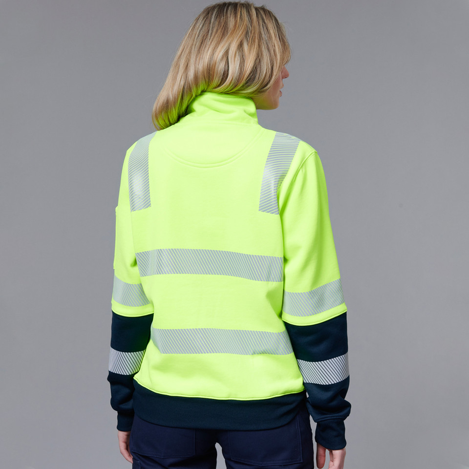 Yellow+Navy Branch Unisex Biomotion VIC Rail Safety Jumper, a high-visibility fleece sweatshirt with reflective taping compliant for VIC Rail workwear.