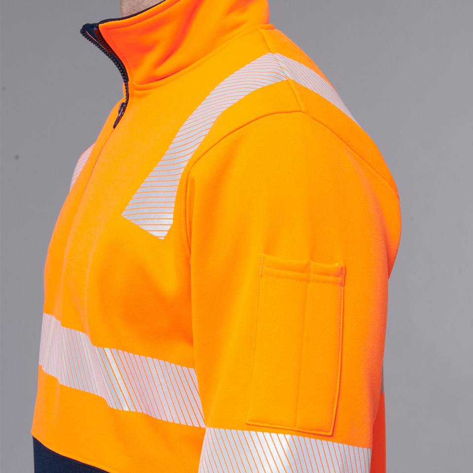 Branch Unisex Biomotion VIC Rail Safety Jumper, a high-visibility fleece sweatshirt with reflective taping compliant for VIC Rail workwear.