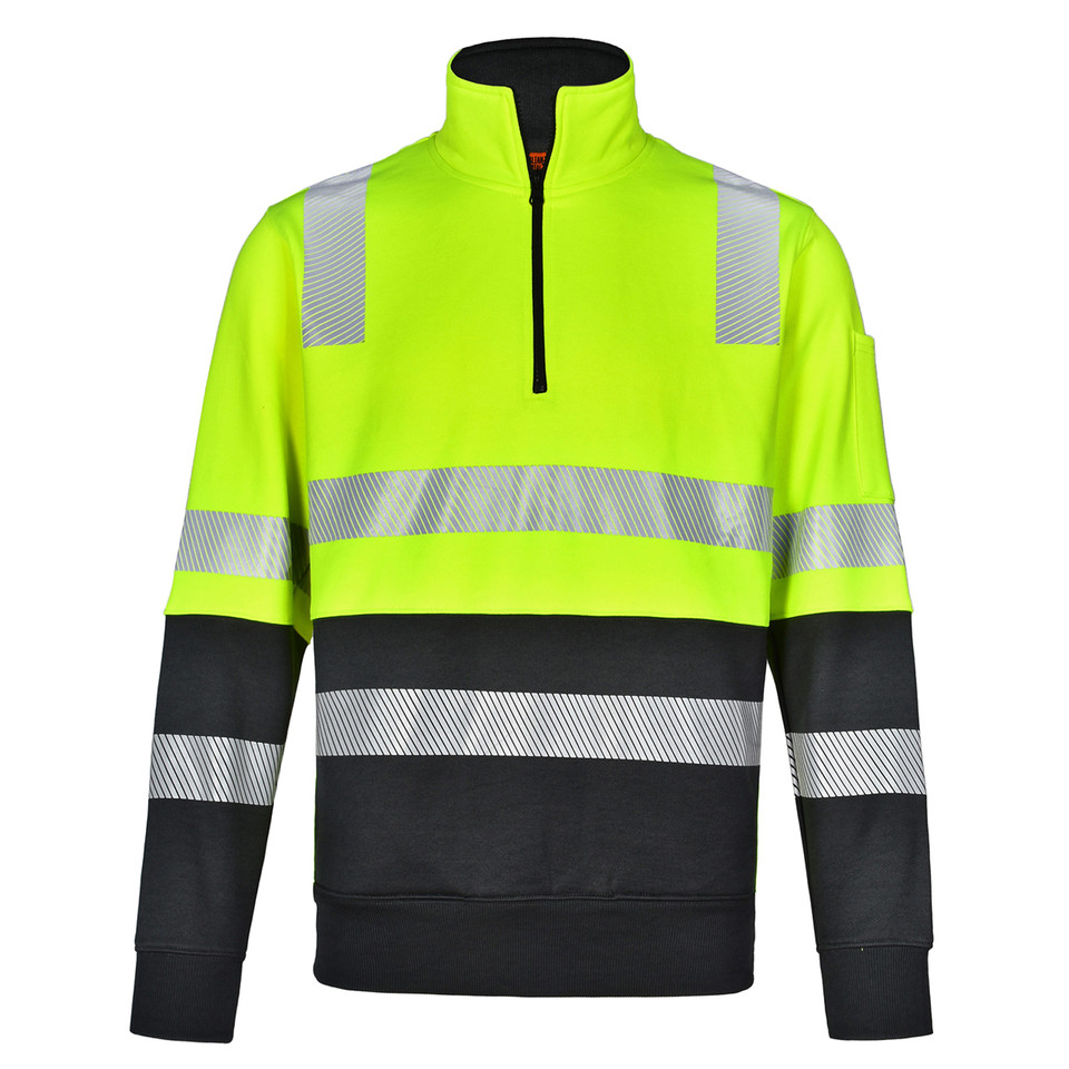 Yellow+Charcoal Branch Unisex Biomotion VIC Rail Safety Jumper, a high-visibility fleece sweatshirt with reflective taping compliant for VIC Rail workwear.