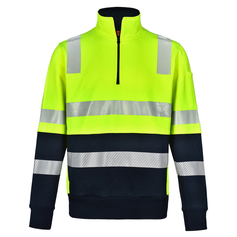 Yellow+Navy Branch Unisex Biomotion VIC Rail Safety Jumper, a high-visibility fleece sweatshirt with reflective taping compliant for VIC Rail workwear.