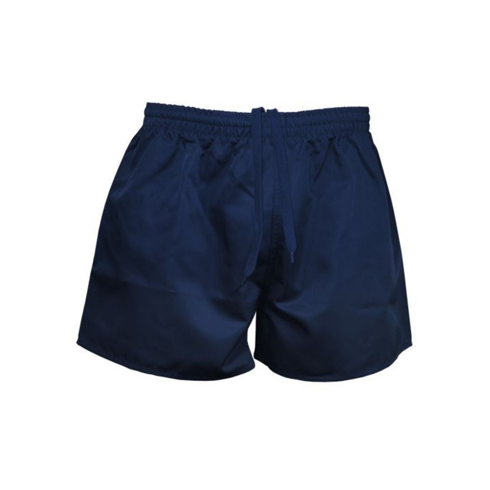 Navy athletic shorts with elasticated waistband and drawstring in poly fabric