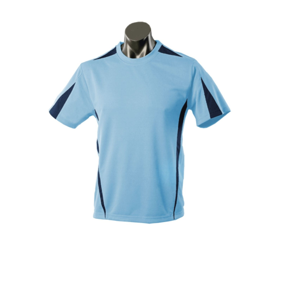 Sky+Navy Eureka Men's Mini Waffle Sport T-Shirt, a textured performance tee with quick-dry properties, ideal for workouts or team sports.