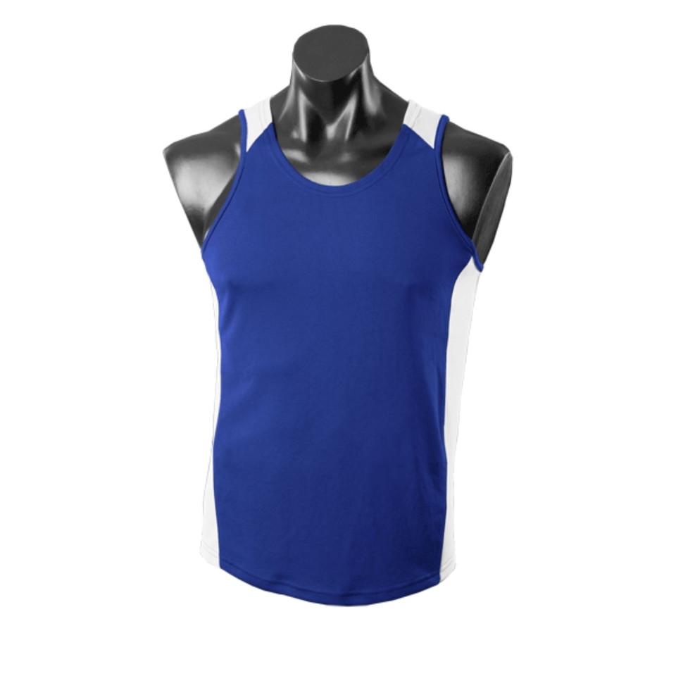 Royal/White PIPER Men's Mini Waffle Knit Singlet featuring a breathable textured fabric, contrast side panels, and moisture-wicking technology for running, gym, and team sports.