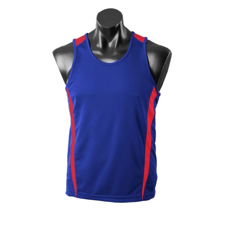 Royal+Red EUREKA Men's Sport Singlet featuring a mini-waffle knit for moisture management, bold contrast side panels, and a lightweight breathable fit for basketball, running, and team training.