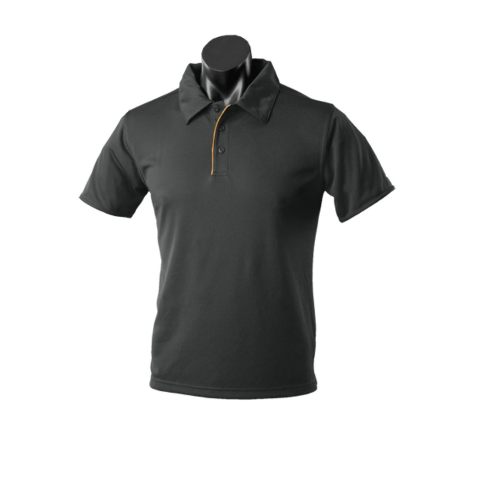 Black+Gold Yara Men's Contrast Piping Driwear Polo Shirt, a quick-dry, moisture-wicking performance top ideal for golf, team uniforms, or corporate wear.