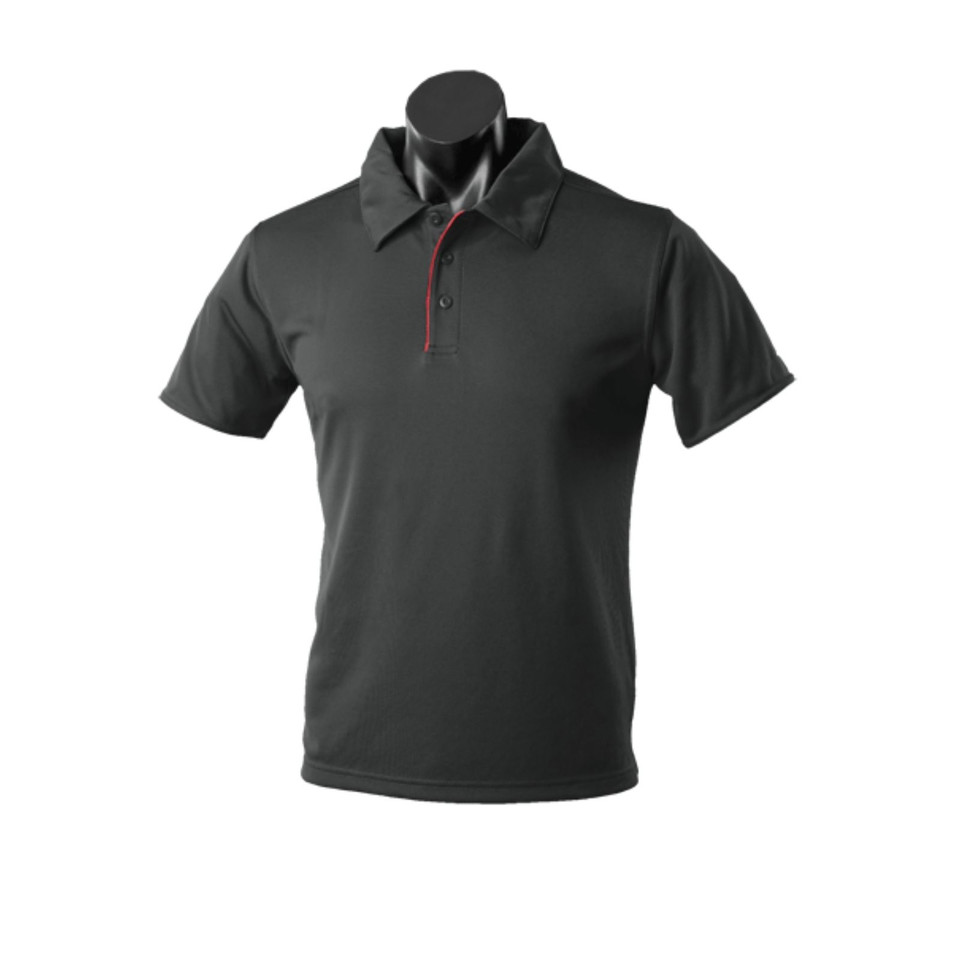 Black+Red Yara Men's Contrast Piping Driwear Polo Shirt, a quick-dry, moisture-wicking performance top ideal for golf, team uniforms, or corporate wear.