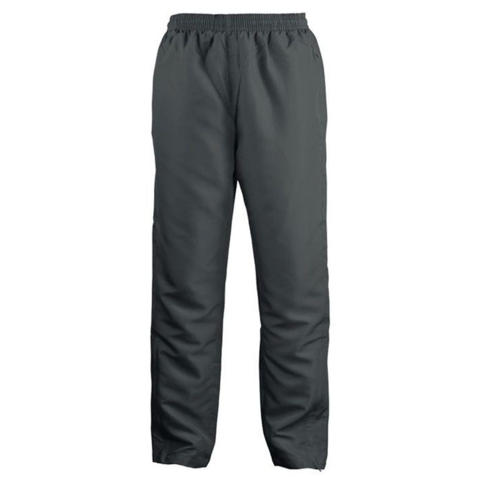 Charcoal grey ripstop track pants with elasticated waistband and straight leg fit