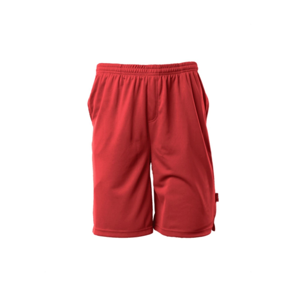 Red polyester waffle knit shorts with elasticated waistband and side pockets
