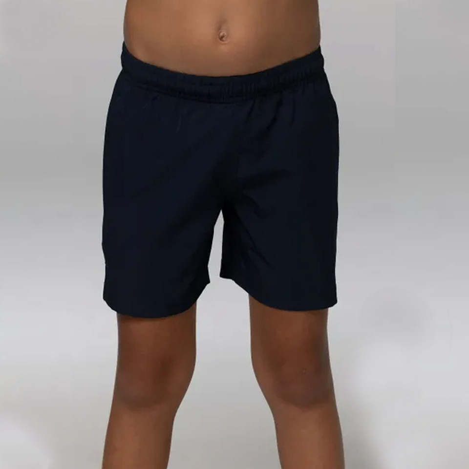 Navy zip-front school shorts with elasticated waistband and side pockets