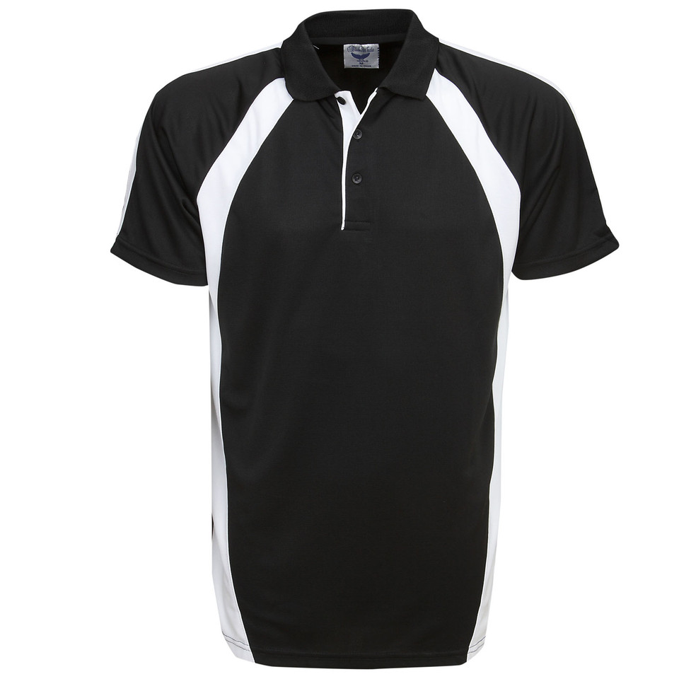 Black+White George Men's Coolfast Contrast Mini Waffle Polo Shirt, a breathable, quick-dry athletic top with a textured knit and contrast collar, ideal for sports or corporate uniforms.
