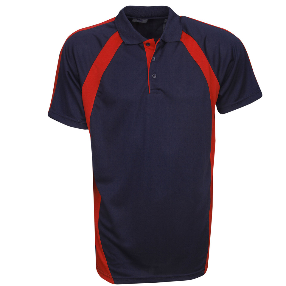 Navy+Red George Men's Coolfast Contrast Mini Waffle Polo Shirt, a breathable, quick-dry athletic top with a textured knit and contrast collar, ideal for sports or corporate uniforms.