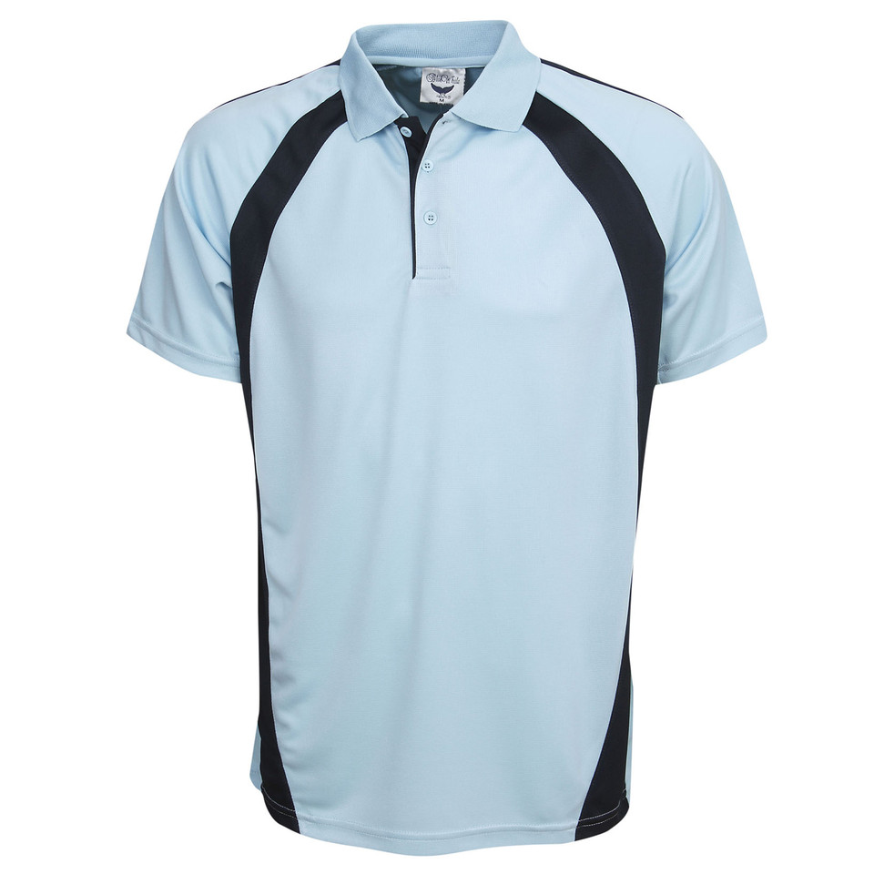 Sky+Navy George Men's Coolfast Contrast Mini Waffle Polo Shirt, a breathable, quick-dry athletic top with a textured knit and contrast collar, ideal for sports or corporate uniforms.