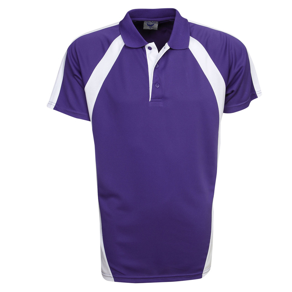 Purple+White George Men's Coolfast Contrast Mini Waffle Polo Shirt, a breathable, quick-dry athletic top with a textured knit and contrast collar, ideal for sports or corporate uniforms.