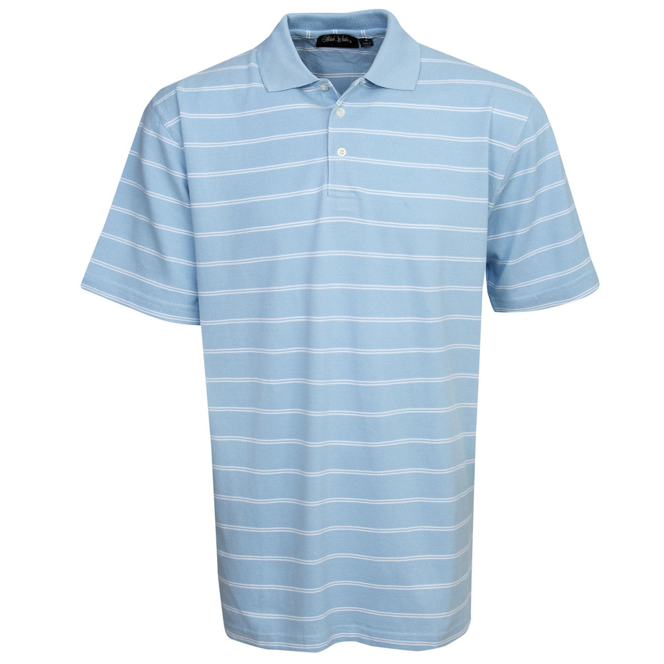 Sky Blue+White | Bulk Buy Striped Cotton Pique Polo Wholesale