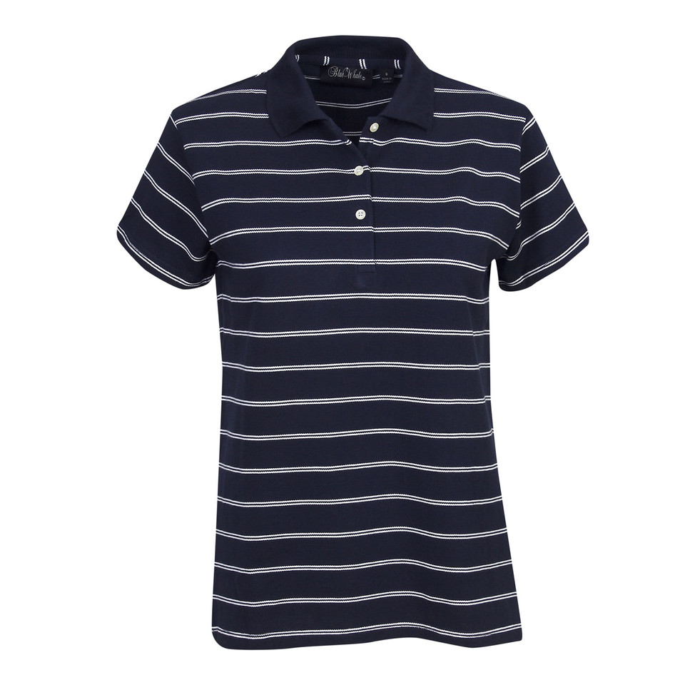 Navy+White | Shop Online Ladies Striped Cotton Pique Polo Shirt Navy+White | Shop Online Ladies Striped Cotton Pique Polo Shirt