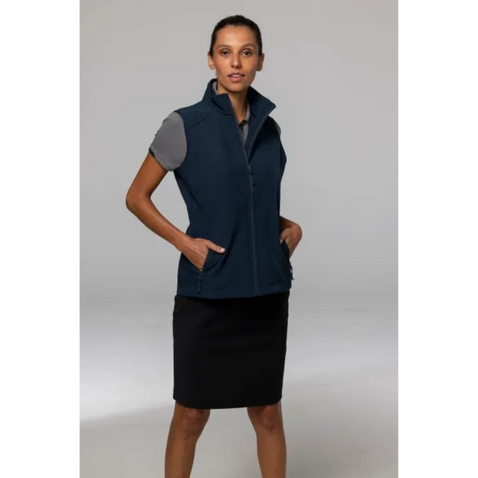 Selwyn Ladies 2 Layer Performance Softshell Vest, a lightweight, wind-resistant, and water-repellent waistcoat suitable for corporate or outdoor use.