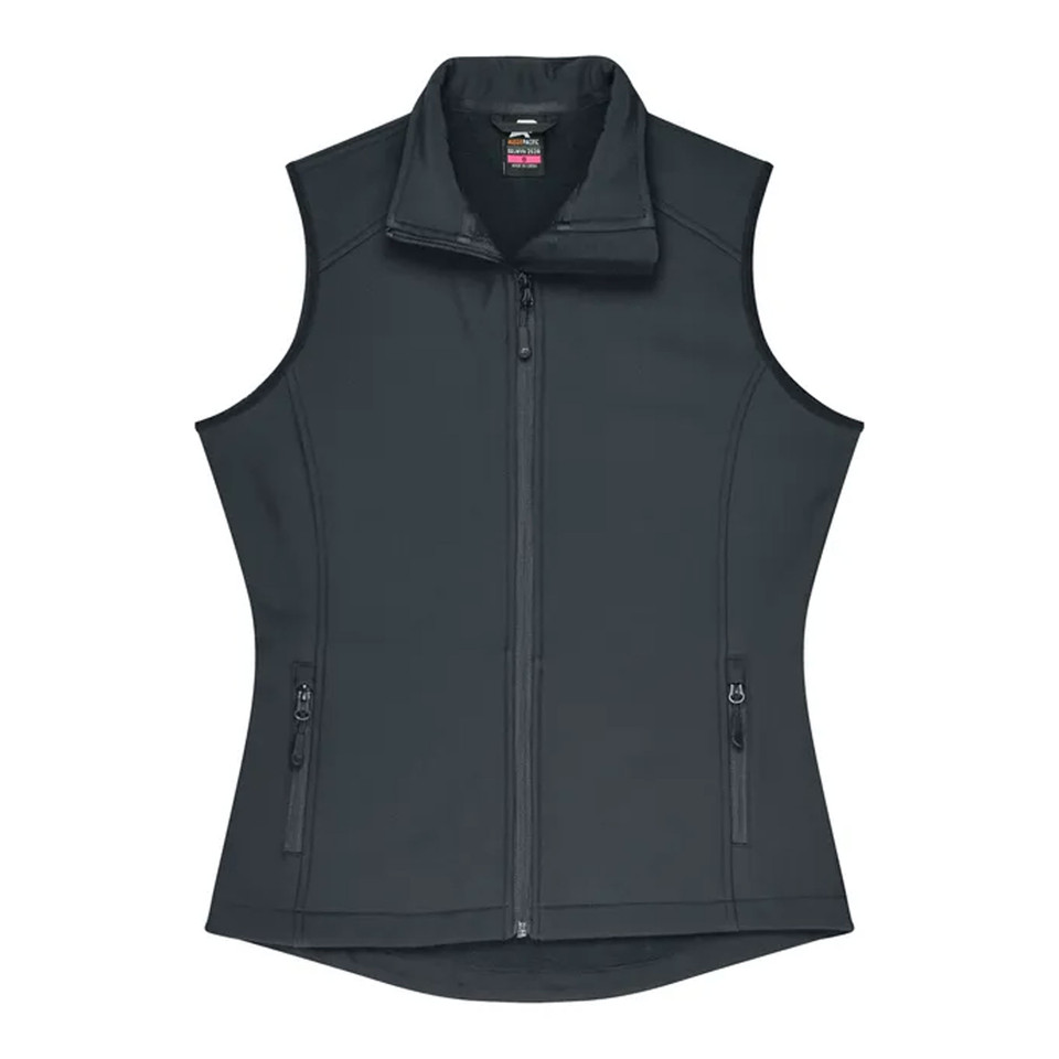 Slate Grey Selwyn Ladies 2 Layer Performance Softshell Vest, a lightweight, wind-resistant, and water-repellent waistcoat suitable for corporate or outdoor use.