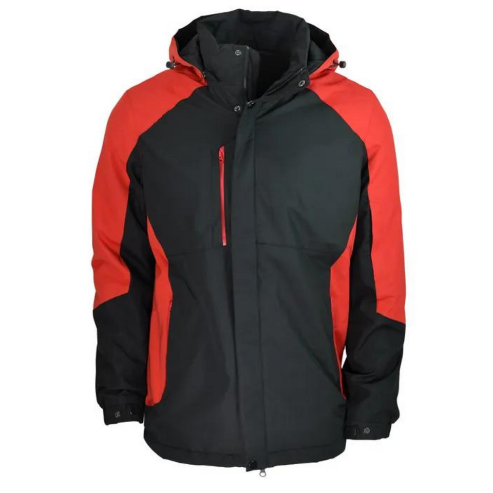 Black+Red Napier Men's Ripstop Padded Waterproof Jacket, a durable and warm coat with tear-resistant fabric, ideal for harsh weather outdoor or work use.