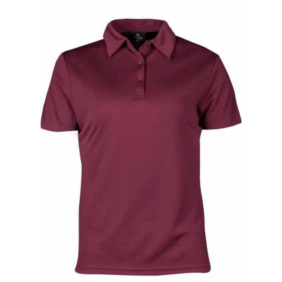 Maroon Badger Ladies Easy Care Driwear Mini Waffle Polo Shirt, a quick-dry, breathable top with a textured weave, ideal for corporate or uniform wear.