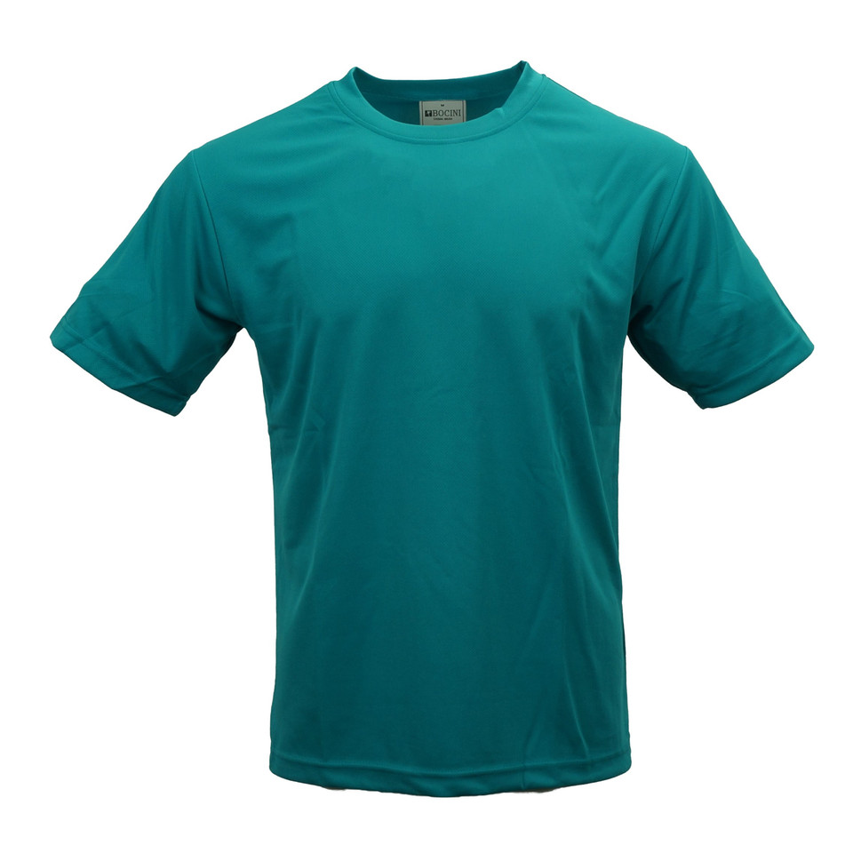Teal crew neck micromesh t-shirt with smooth flat front panel ideal for decoration