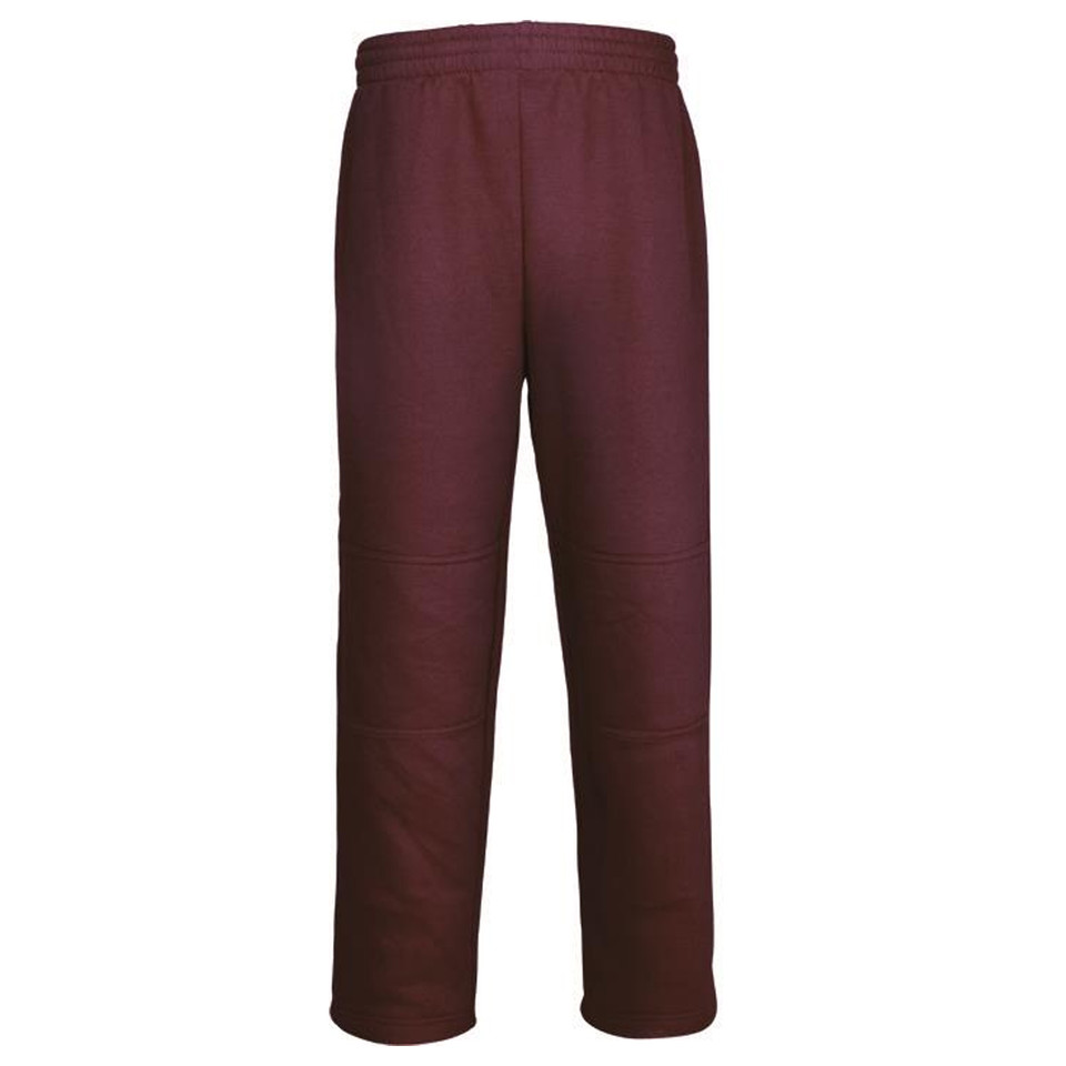 Maroon kids' track pants with reinforced double knee panels and elasticated waistband