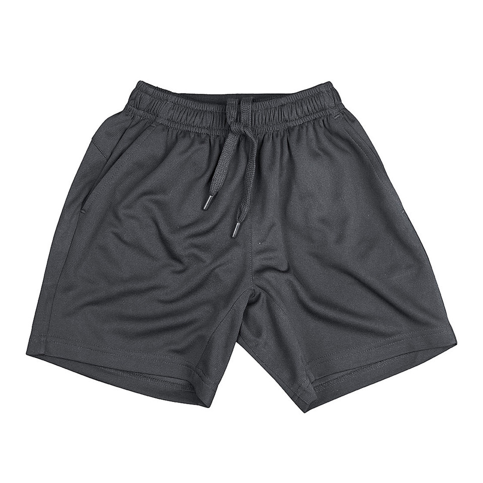Charcoal grey unisex bamboo shorts with elastic waistband and drawstring closure