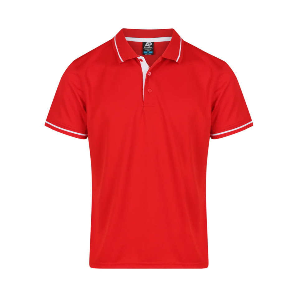 Red+White Cottesloe Men's Contrast Polo Shirt, a durable cotton polo with contrasting collar and cuffs, perfect for corporate uniforms or casual wear.