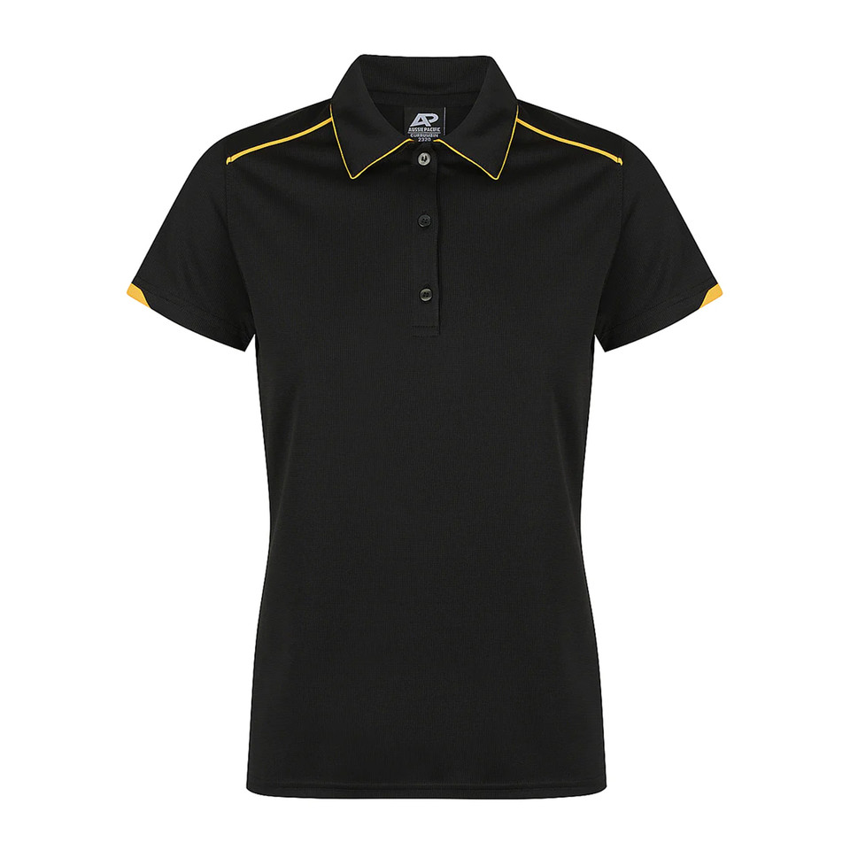 Womens Blank Contrast Sports Polo Shirt Piping_Black Gold