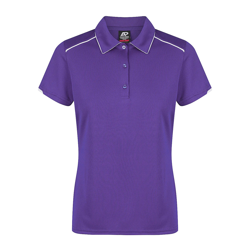 Womens Plain Contrast Team Polo Shirt Piping_Purple White