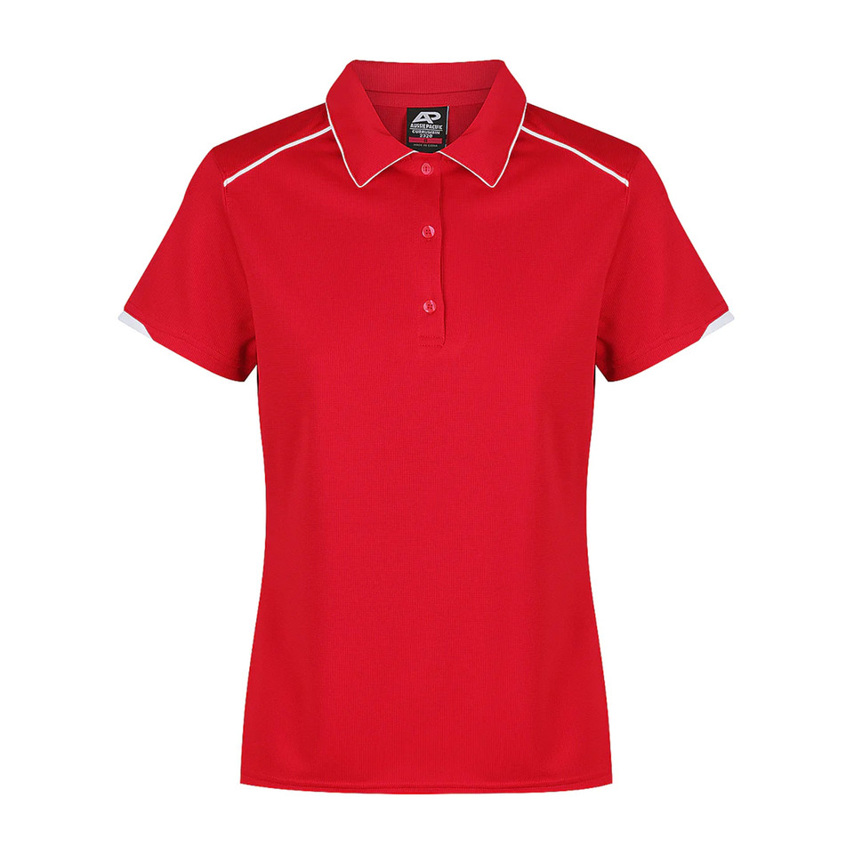 Shop Ladies Blank Contrast Sports Polo Shirts-Red White