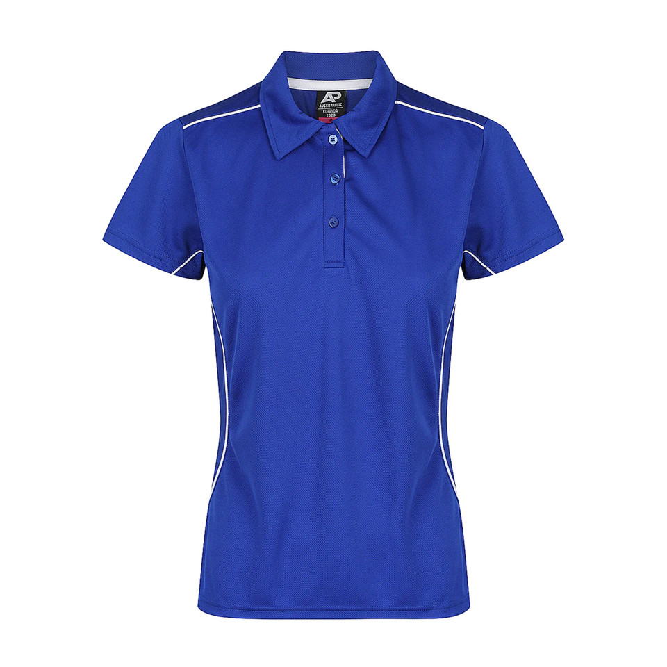 Royal White | Buy BLank Womens Mesh Knit Dri-Wear Polo Shirt | Piping