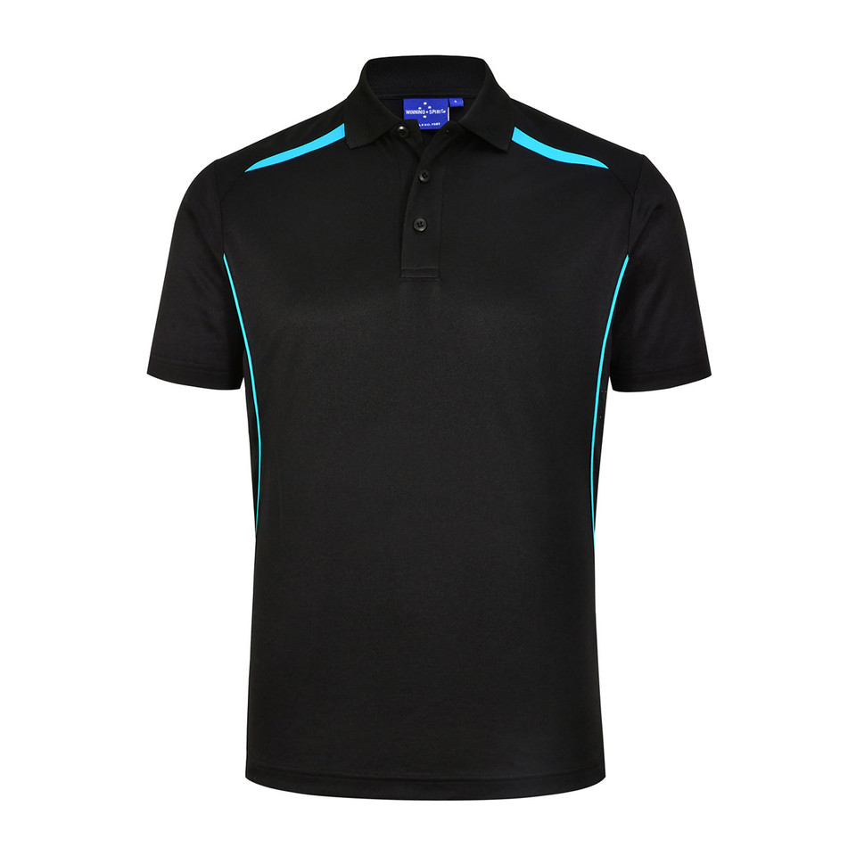 Kids Sustainable Poly/Cotton Contrast Polo_Black Aqua Blue