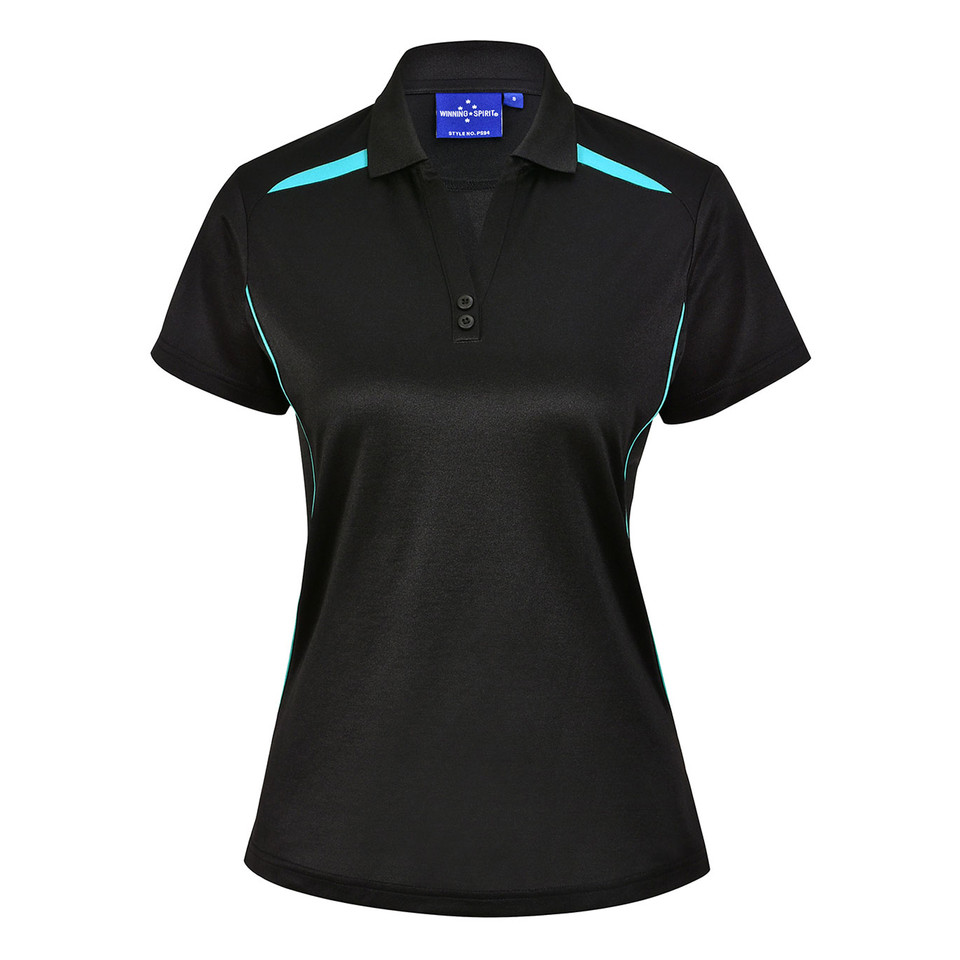 Ladies Sustainable Poly/Cotton Contrast Polo Shirt_Black Teal