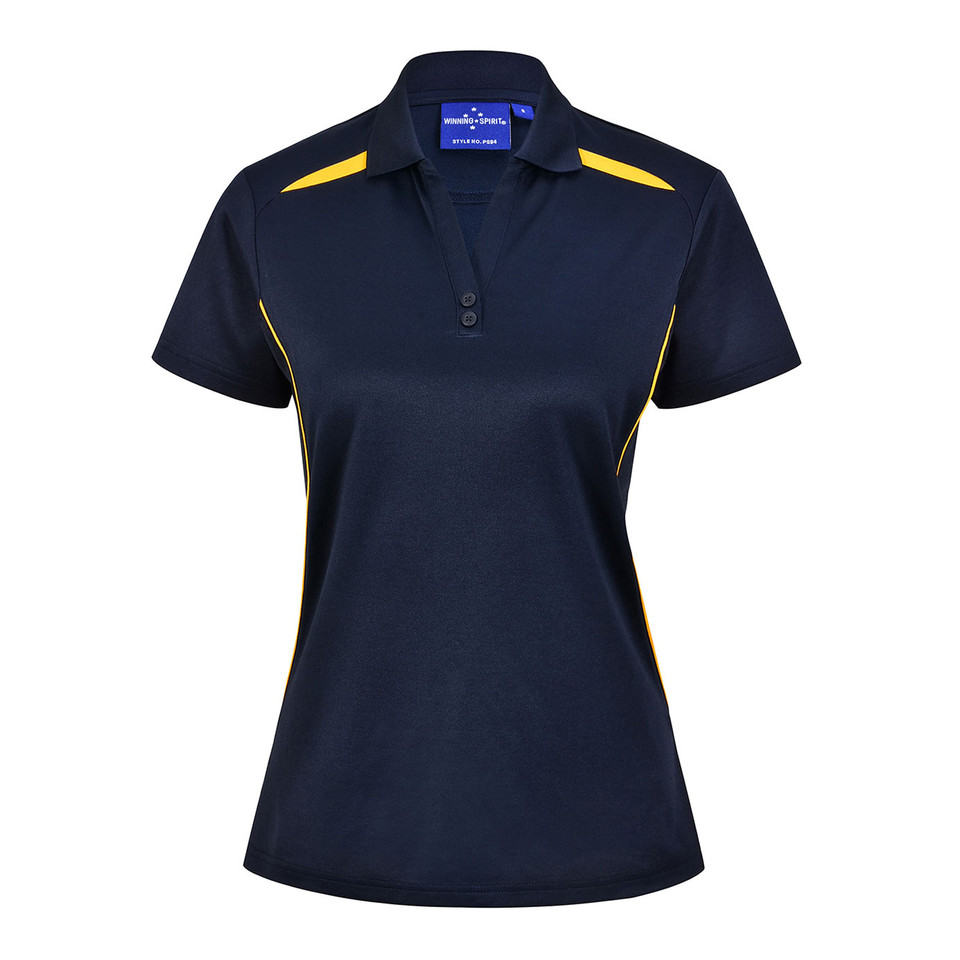 Ladies Sustainable Poly/Cotton Contrast Polo Shirt_Navy Gold