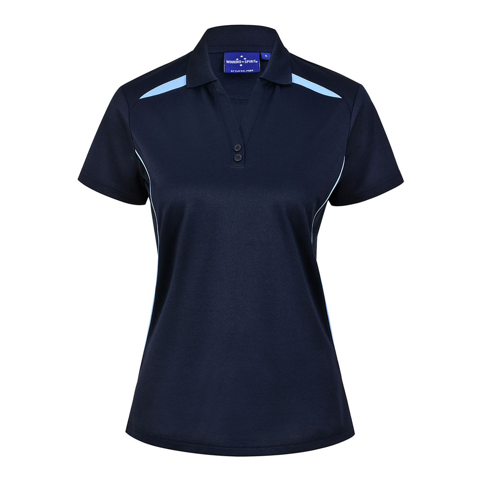 Ladies Sustainable Poly/Cotton Contrast Polo Shirt_Navy Sky Blue