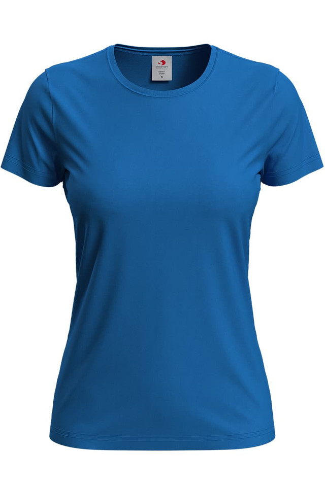 Bright Royal DALLAS Women T-Shirt Eco Classic, featuring a classic fit and constructed from soft, 185gsm 100% cotton jersey. This eco-friendly shirt is a comfortable and durable staple.